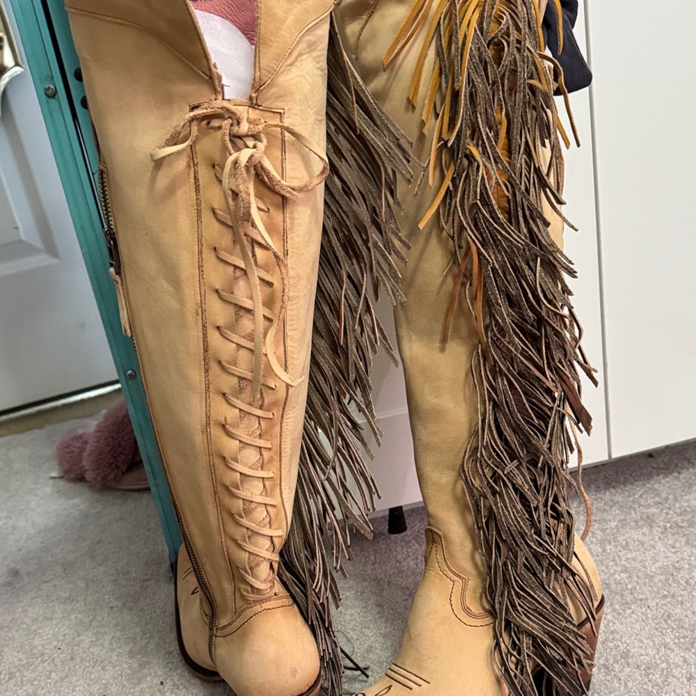 Gypsy Junkies tan fringe OTK BOOT - Picture 6 of 10